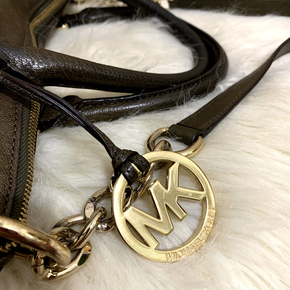 MICHAEL KORS Dark Olive Green Leather Belted Trim MCGRAW Slim Satchel w/Strap - Picture 9 of 16
